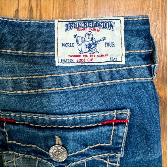 True Religion Low Rise Bootcut Jean w flaps W28 blue - Picture 3 of 12